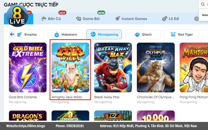 Hướng dẫn tham gia chơi Almighty Zeus Wilds Slots tại 8Live