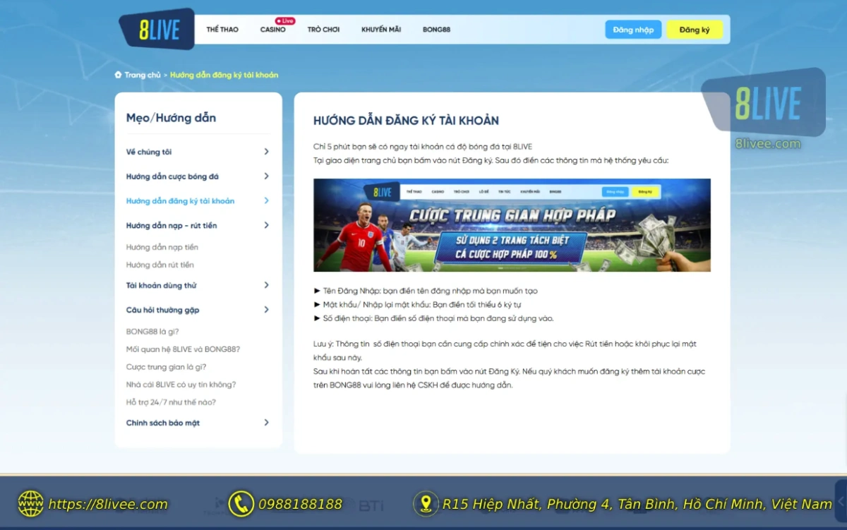 8Live - Trang chủ 19 Đăng ký tài khoản 8LIVE