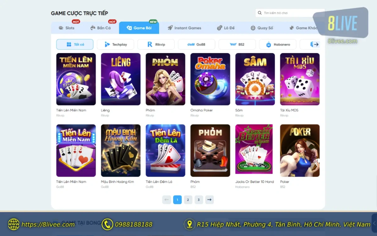 8Live - Trang chủ 25 Giao diện Sảnh Game Bài 8LIVE