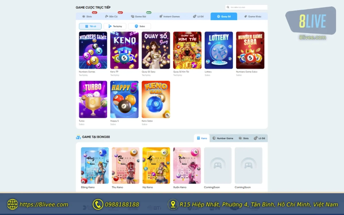 8Live - Trang chủ 28 Giao diện sảnh game Quay Số 8LIVE