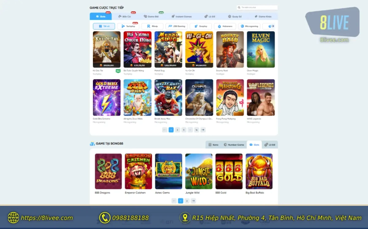 8Live - Trang chủ 23 Giao diện Sảnh Game Slots 8LIVE