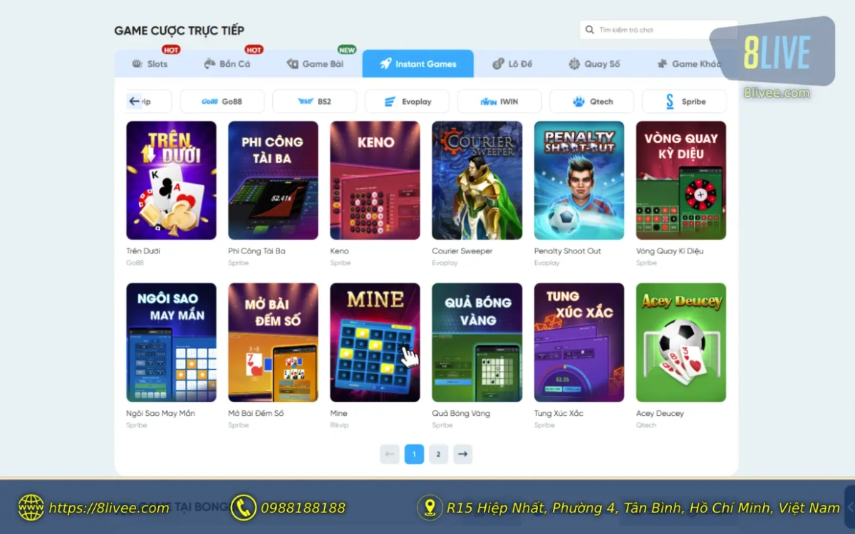 8Live - Trang chủ 26 Giao diện sảnh Instant Games 8LIVE