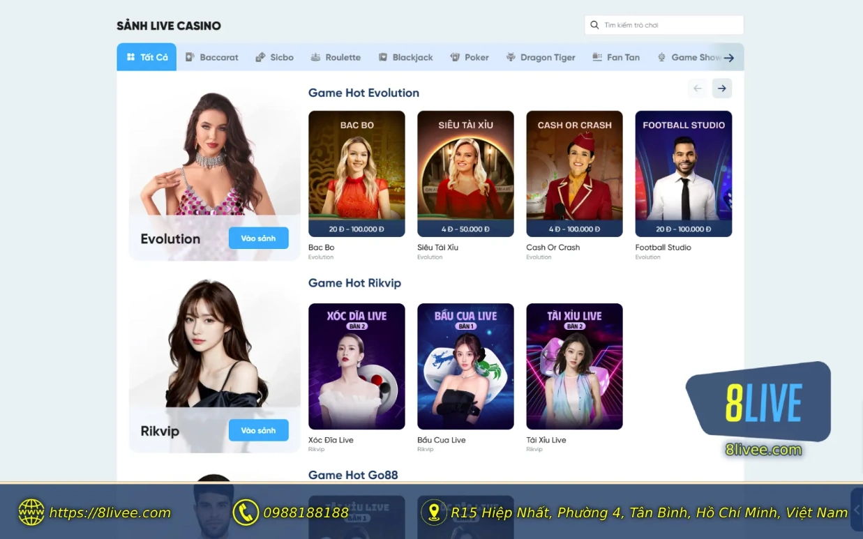 8Live - Trang chủ 22 Giao diện Sảnh Live Casino 8LIVE.