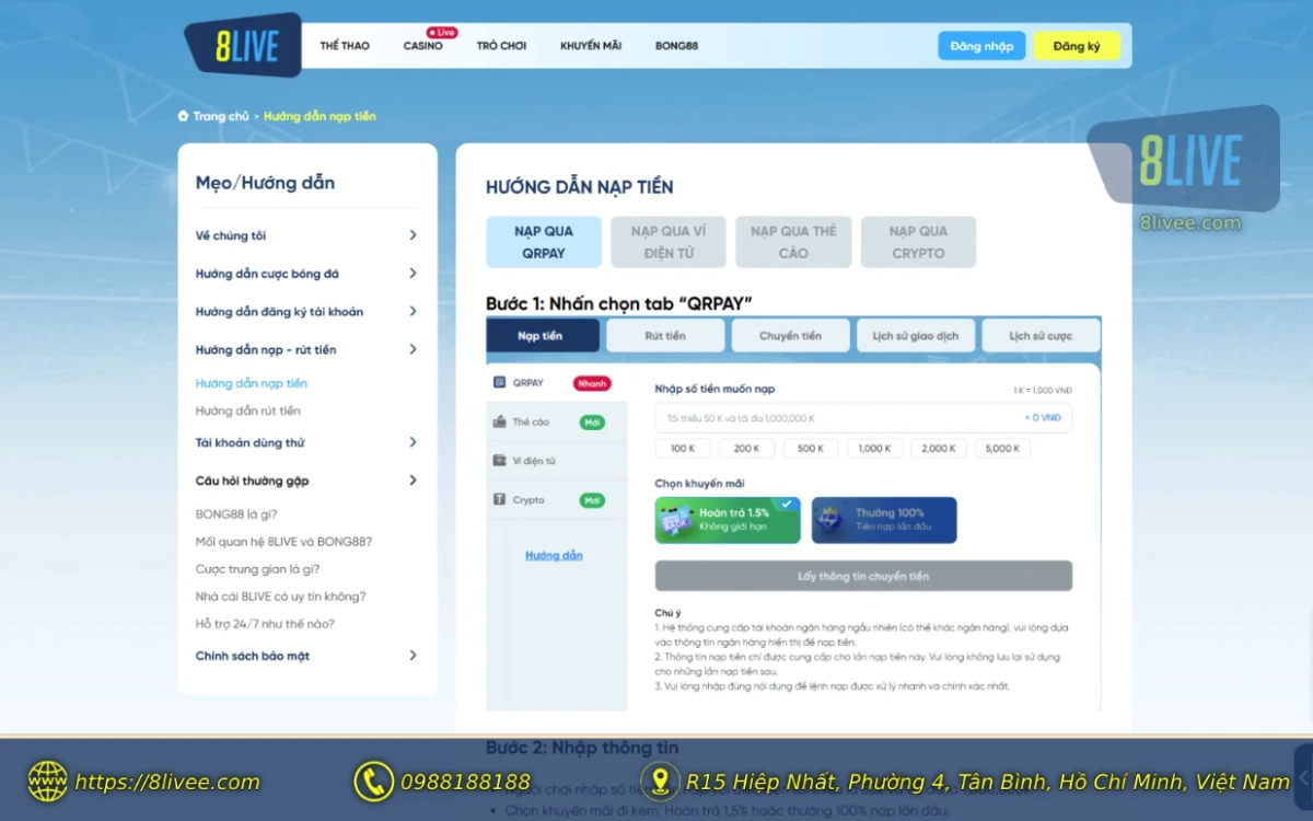 8Live - Trang chủ 16 Nạp tiền 8 LIVE